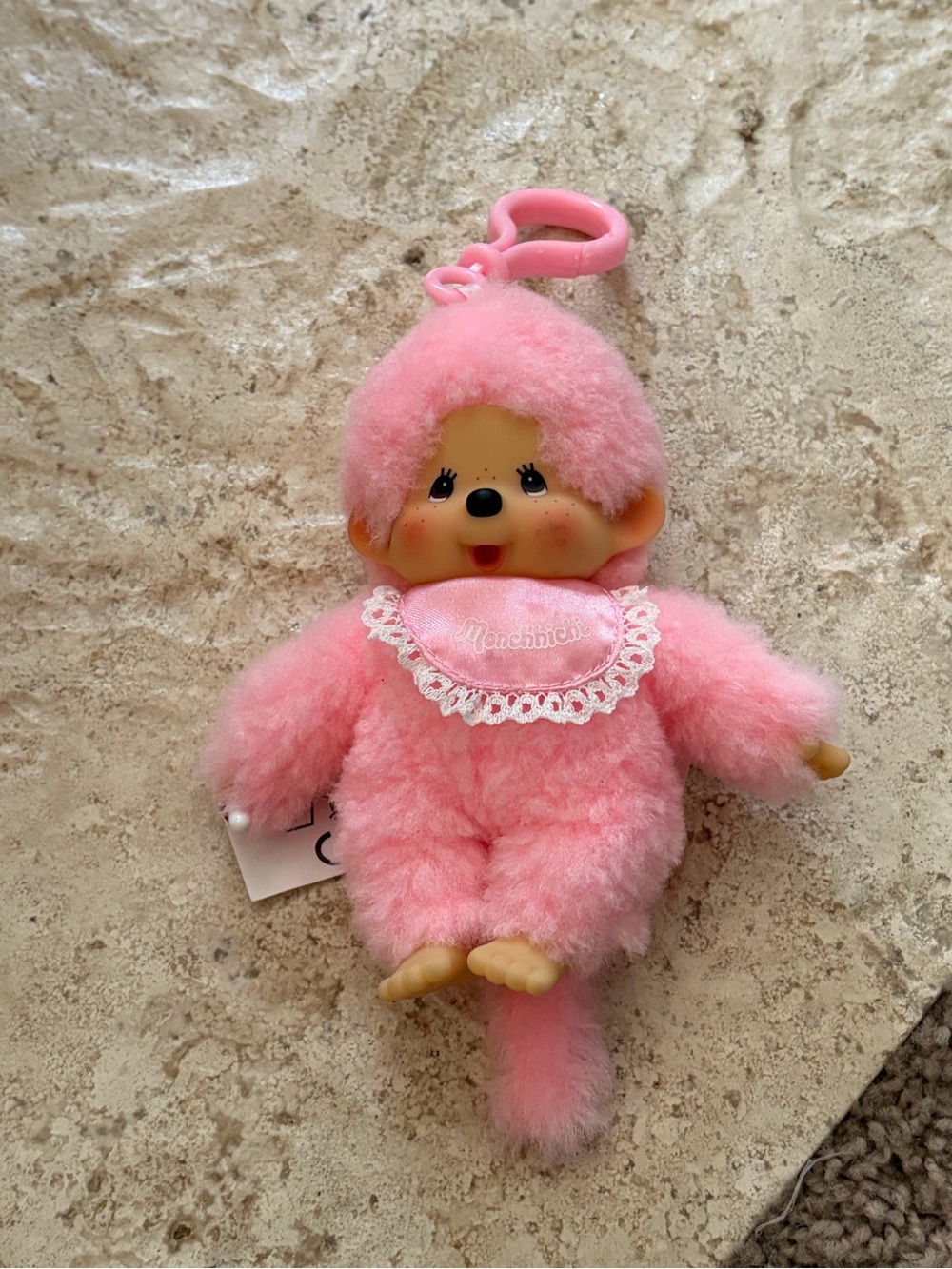 Baby pink Monchhichi plush bag charm